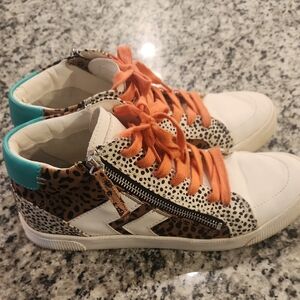 Dolce Vita Leopard Print Sneakers with Orange and Teal Accents